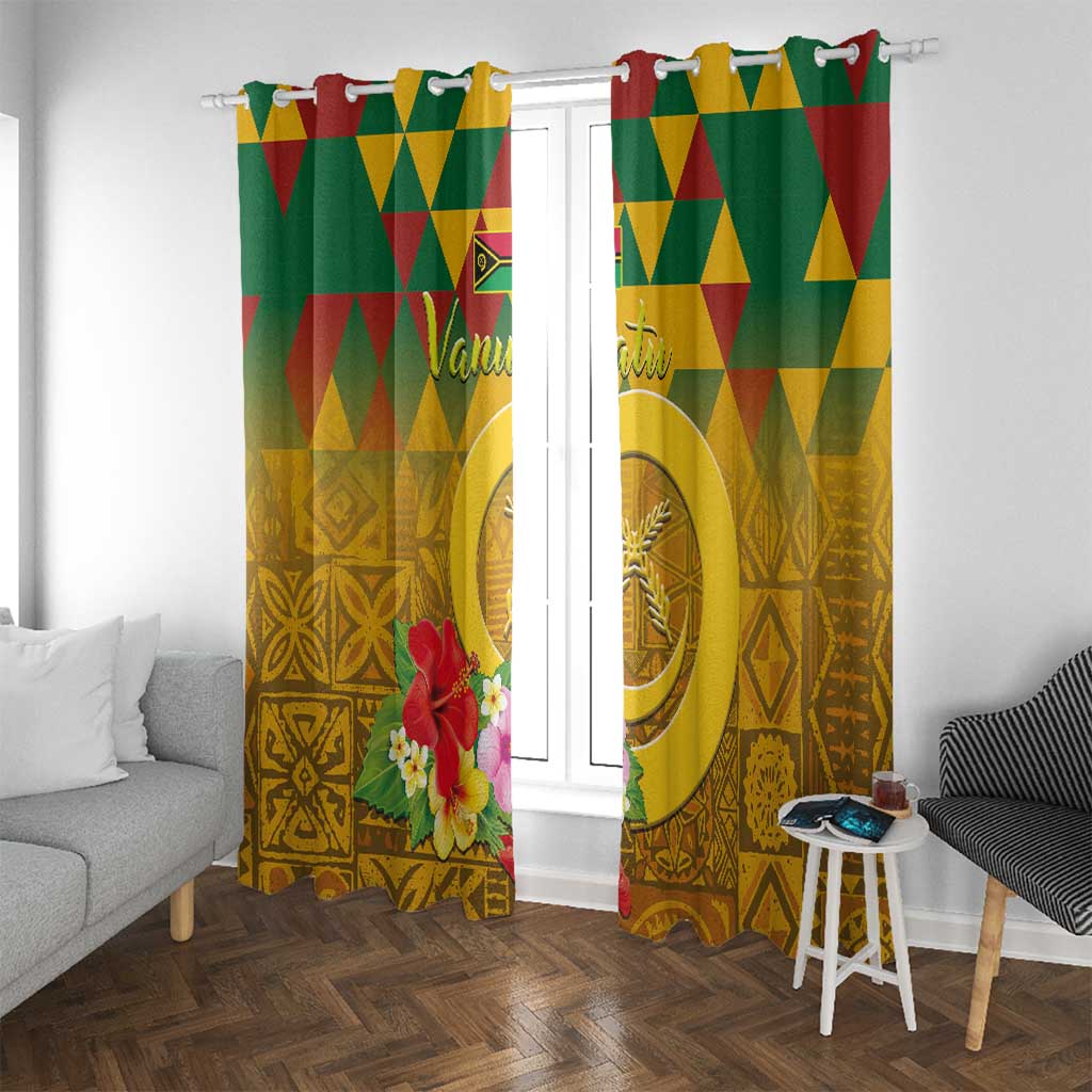 Melanesian Vanuatu Window Curtain With Tapa Tribal Pattern and Triangle Geometric Tricolor - Polynesian Pride