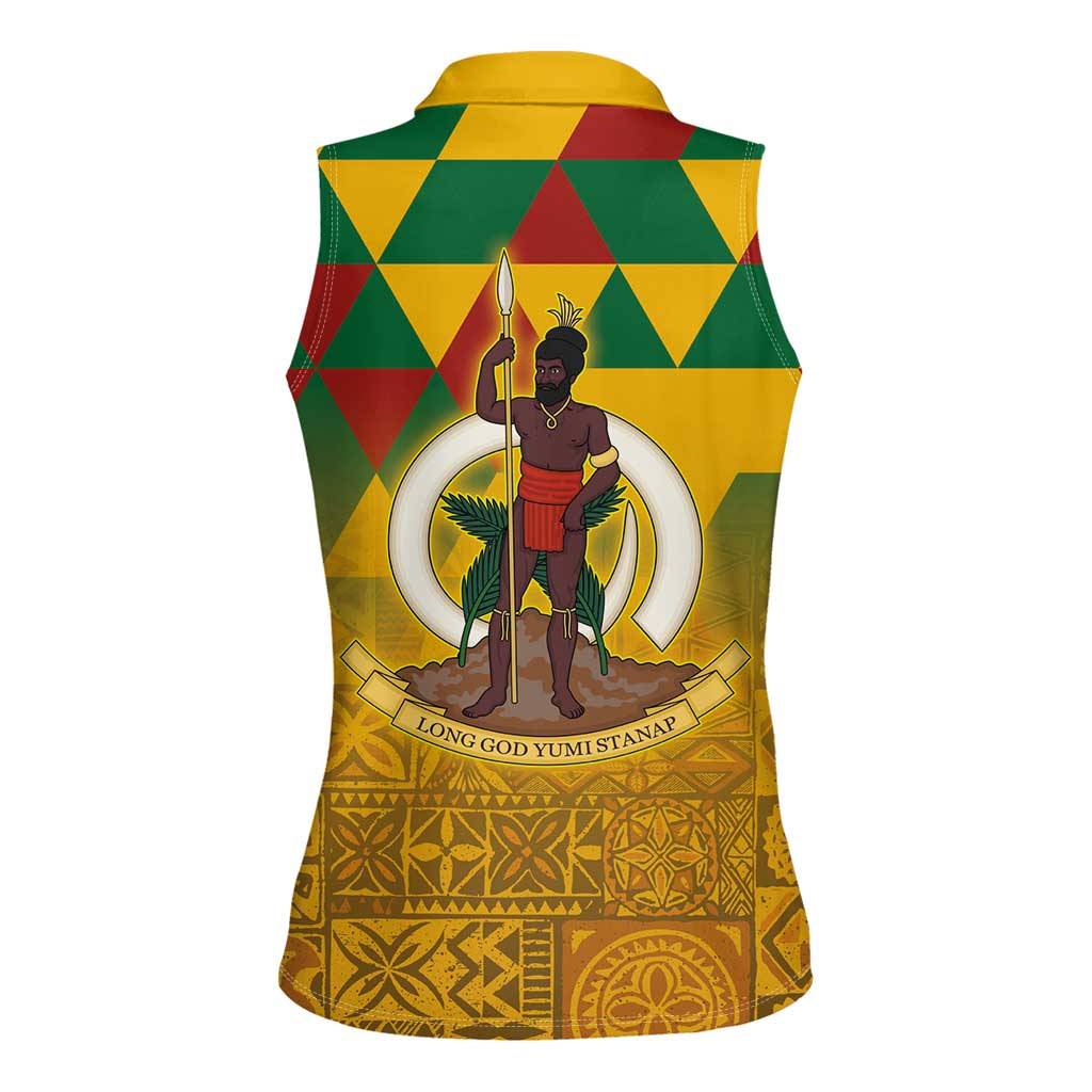 Melanesian Vanuatu Women Sleeveless Polo Shirt With Tapa Tribal Pattern and Triangle Geometric Tricolor - Polynesian Pride