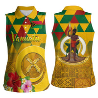 Melanesian Vanuatu Women Sleeveless Polo Shirt With Tapa Tribal Pattern and Triangle Geometric Tricolor - Polynesian Pride