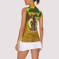 Melanesian Vanuatu Women Sleeveless Polo Shirt With Tapa Tribal Pattern and Triangle Geometric Tricolor - Polynesian Pride