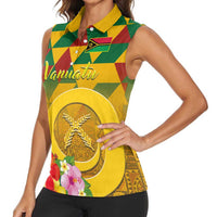 Melanesian Vanuatu Women Sleeveless Polo Shirt With Tapa Tribal Pattern and Triangle Geometric Tricolor - Polynesian Pride