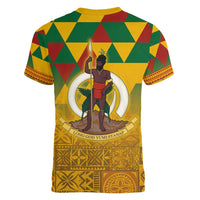 Melanesian Vanuatu Women V-Neck T-Shirt With Tapa Tribal Pattern and Triangle Geometric Tricolor - Polynesian Pride