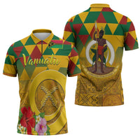 Melanesian Vanuatu Zipper Polo Shirt With Tapa Tribal Pattern and Triangle Geometric Tricolor - Polynesian Pride
