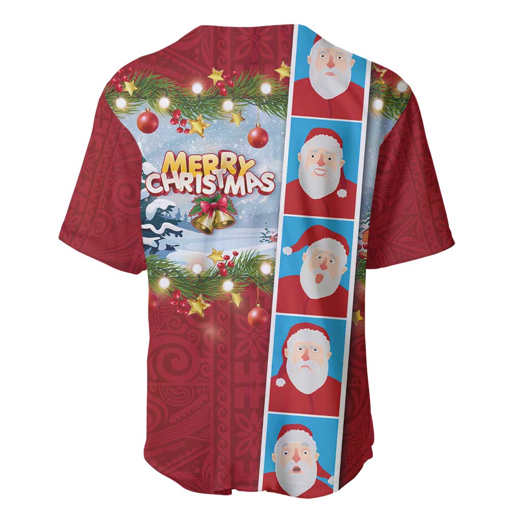 Merry Christmas Baseball Jersey Funny Santa Claus Cards Photo and Polynesian Pattern Red Color LT03 - Polynesian Pride