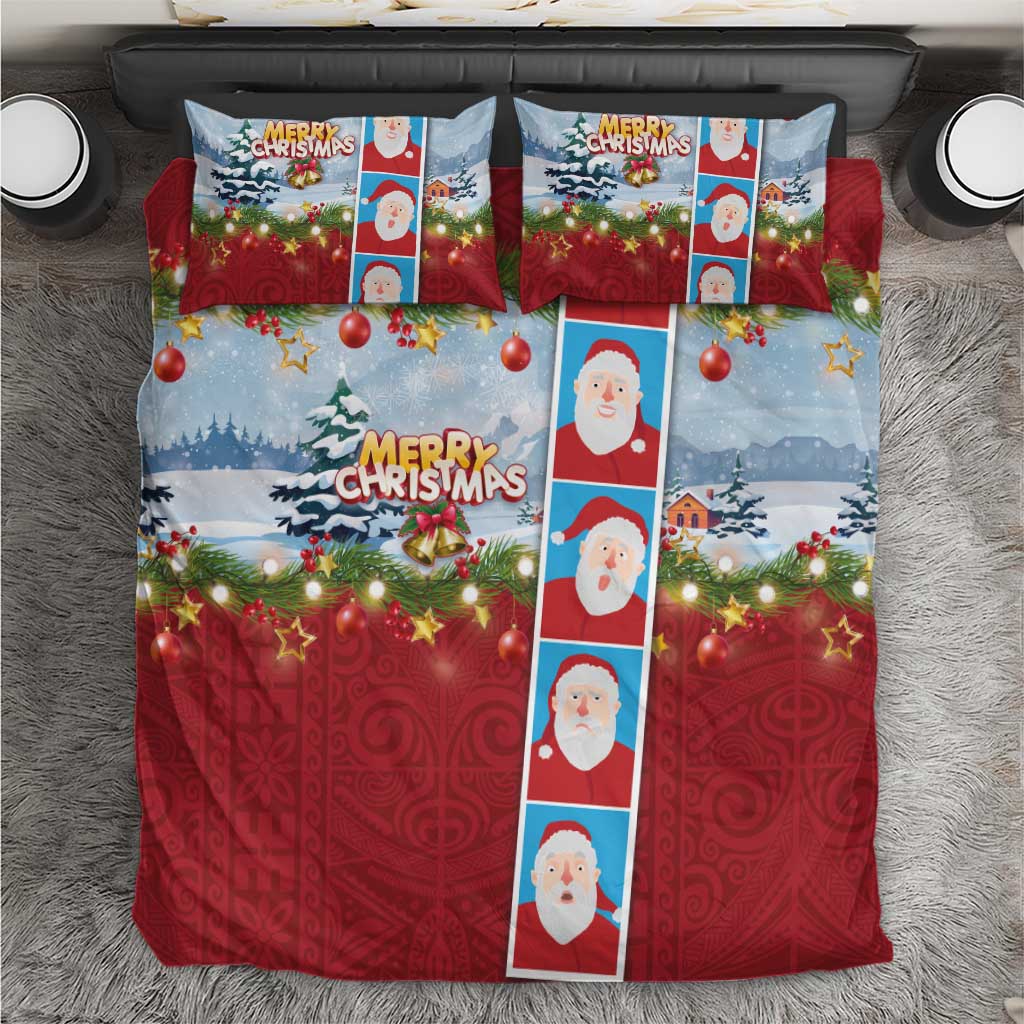 Merry Christmas Bedding Set Funny Santa Claus Cards Photo and Polynesian Pattern Red Color LT03 Red - Polynesian Pride