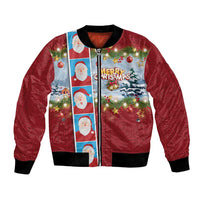 Merry Christmas Bomber Jacket Funny Santa Claus Cards Photo and Polynesian Pattern Red Color LT03 Unisex Red - Polynesian Pride