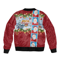 Merry Christmas Bomber Jacket Funny Santa Claus Cards Photo and Polynesian Pattern Red Color LT03 - Polynesian Pride