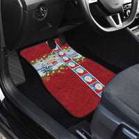 Merry Christmas Car Mats Funny Santa Claus Cards Photo and Polynesian Pattern Red Color