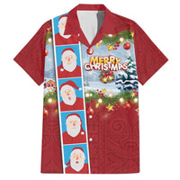 Merry Christmas Family Matching Short Sleeve Bodycon Dress and Hawaiian Shirt Funny Santa Claus Cards Photo and Polynesian Pattern Red Color LT03 Dad's Shirt - Short Sleeve Red - Polynesian Pride