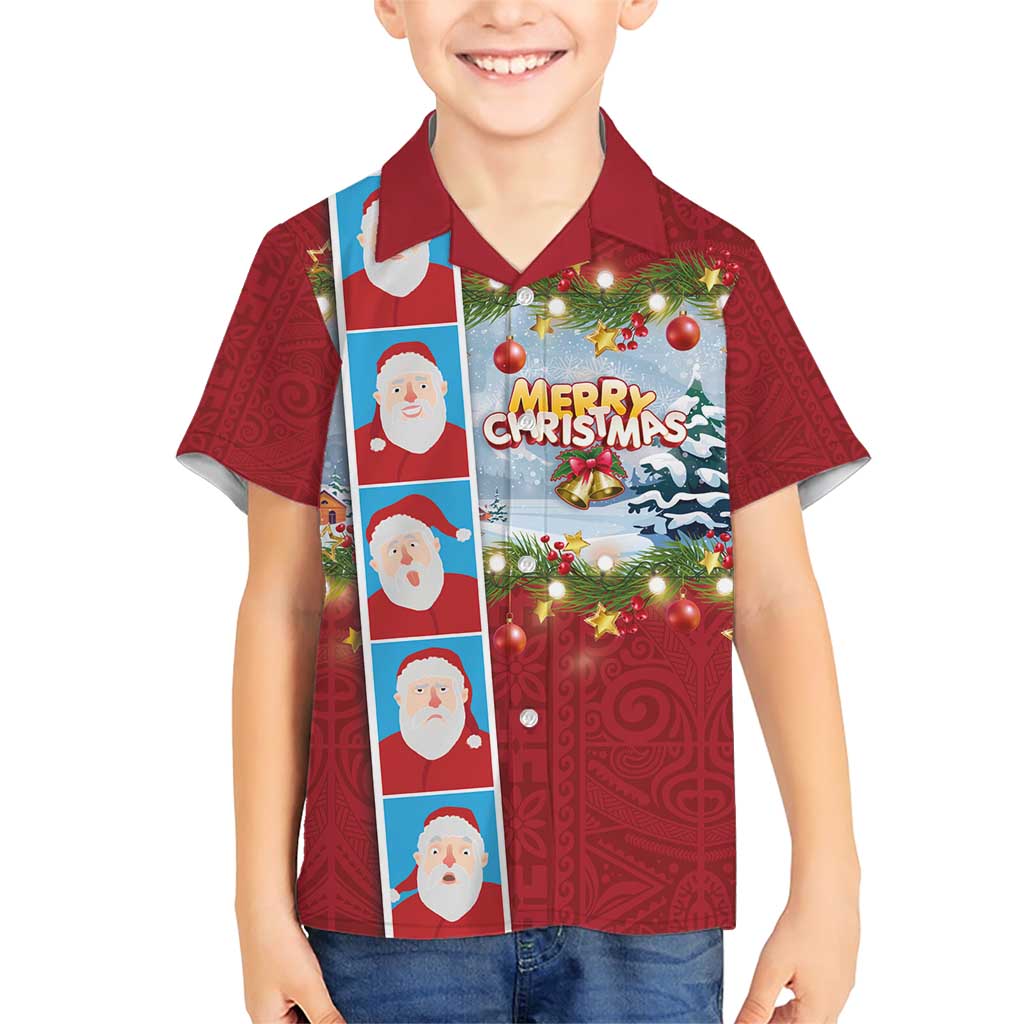 Merry Christmas Family Matching Short Sleeve Bodycon Dress and Hawaiian Shirt Funny Santa Claus Cards Photo and Polynesian Pattern Red Color LT03 Son's Shirt Red - Polynesian Pride