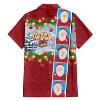 Merry Christmas Family Matching Summer Maxi Dress and Hawaiian Shirt Funny Santa Claus Cards Photo and Polynesian Pattern Red Color