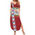 Merry Christmas Family Matching Summer Maxi Dress and Hawaiian Shirt Funny Santa Claus Cards Photo and Polynesian Pattern Red Color