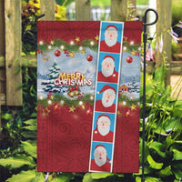 Merry Christmas Garden Flag Funny Santa Claus Cards Photo and Polynesian Pattern Red Color
