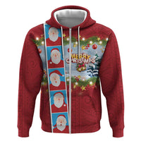 Merry Christmas Hoodie Funny Santa Claus Cards Photo and Polynesian Pattern Red Color