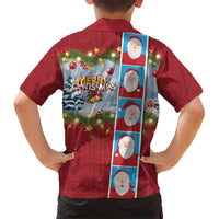 Merry Christmas Kid Hawaiian Shirt Funny Santa Claus Cards Photo and Polynesian Pattern Red Color