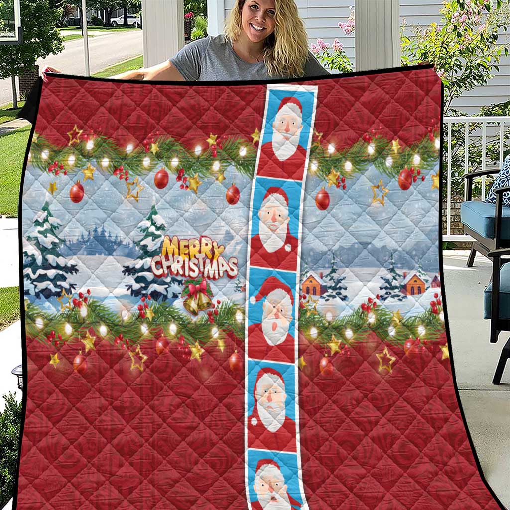 Merry Christmas Quilt Funny Santa Claus Cards Photo and Polynesian Pattern Red Color LT03 Red - Polynesian Pride