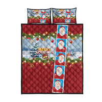 Merry Christmas Quilt Bed Set Funny Santa Claus Cards Photo and Polynesian Pattern Red Color