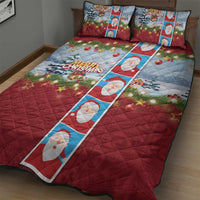 Merry Christmas Quilt Bed Set Funny Santa Claus Cards Photo and Polynesian Pattern Red Color