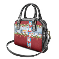 Merry Christmas Shoulder Handbag Funny Santa Claus Cards Photo and Polynesian Pattern Red Color