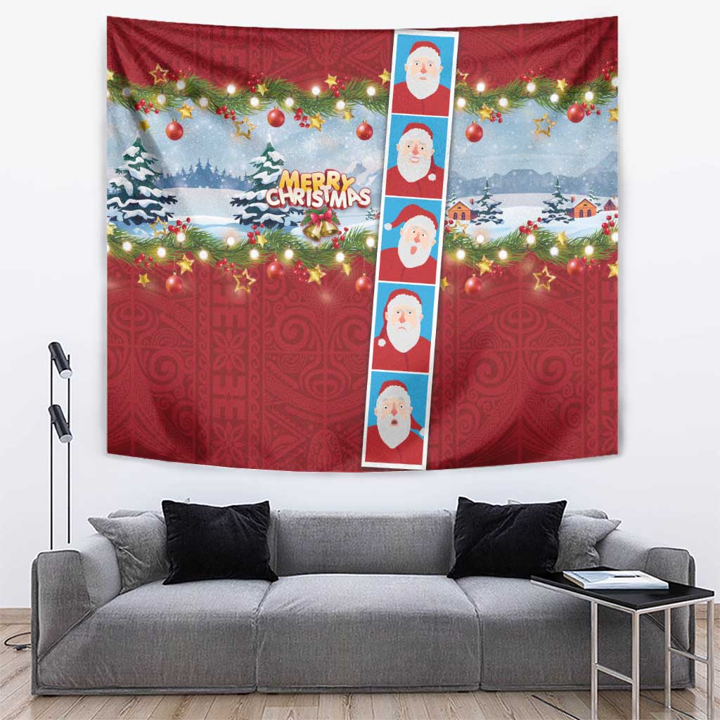 Merry Christmas Tapestry Funny Santa Claus Cards Photo and Polynesian Pattern Red Color LT03 Red - Polynesian Pride