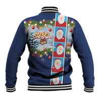 Merry Christmas Baseball Jacket Funny Santa Claus Cards Photo and Polynesian Pattern Blue Color