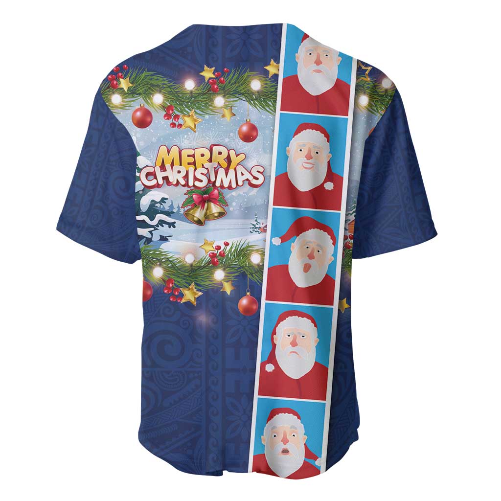 Merry Christmas Baseball Jersey Funny Santa Claus Cards Photo and Polynesian Pattern Blue Color LT03 - Polynesian Pride