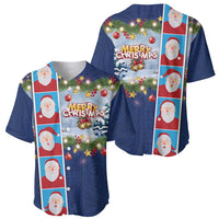 Merry Christmas Baseball Jersey Funny Santa Claus Cards Photo and Polynesian Pattern Blue Color LT03 - Polynesian Pride