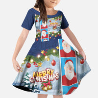 Merry Christmas Family Matching Mermaid Dress and Hawaiian Shirt Funny Santa Claus Cards Photo and Polynesian Pattern Blue Color LT03 Daughter's Dress Blue - Polynesian Pride