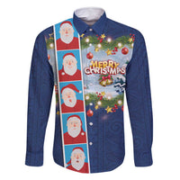 Merry Christmas Family Matching Mermaid Dress and Hawaiian Shirt Funny Santa Claus Cards Photo and Polynesian Pattern Blue Color LT03 Dad's Shirt - Long Sleeve Blue - Polynesian Pride