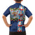 Merry Christmas Family Matching Summer Maxi Dress and Hawaiian Shirt Funny Santa Claus Cards Photo and Polynesian Pattern Blue Color