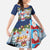 Merry Christmas Family Matching Summer Maxi Dress and Hawaiian Shirt Funny Santa Claus Cards Photo and Polynesian Pattern Blue Color