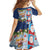Merry Christmas Family Matching Summer Maxi Dress and Hawaiian Shirt Funny Santa Claus Cards Photo and Polynesian Pattern Blue Color