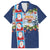 Merry Christmas Family Matching Summer Maxi Dress and Hawaiian Shirt Funny Santa Claus Cards Photo and Polynesian Pattern Blue Color