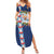 Merry Christmas Family Matching Summer Maxi Dress and Hawaiian Shirt Funny Santa Claus Cards Photo and Polynesian Pattern Blue Color