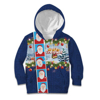 Merry Christmas Kid Hoodie Funny Santa Claus Cards Photo and Polynesian Pattern Blue Color