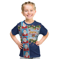 Merry Christmas Kid T Shirt Funny Santa Claus Cards Photo and Polynesian Pattern Blue Color