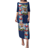 Merry Christmas Puletasi Funny Santa Claus Cards Photo and Polynesian Pattern Blue Color