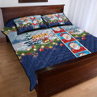 Merry Christmas Quilt Bed Set Funny Santa Claus Cards Photo and Polynesian Pattern Blue Color LT03