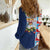 Merry Christmas Women Casual Shirt Funny Santa Claus Cards Photo and Polynesian Pattern Blue Color