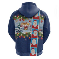 Merry Christmas Zip Hoodie Funny Santa Claus Cards Photo and Polynesian Pattern Blue Color LT03 - Polynesian Pride