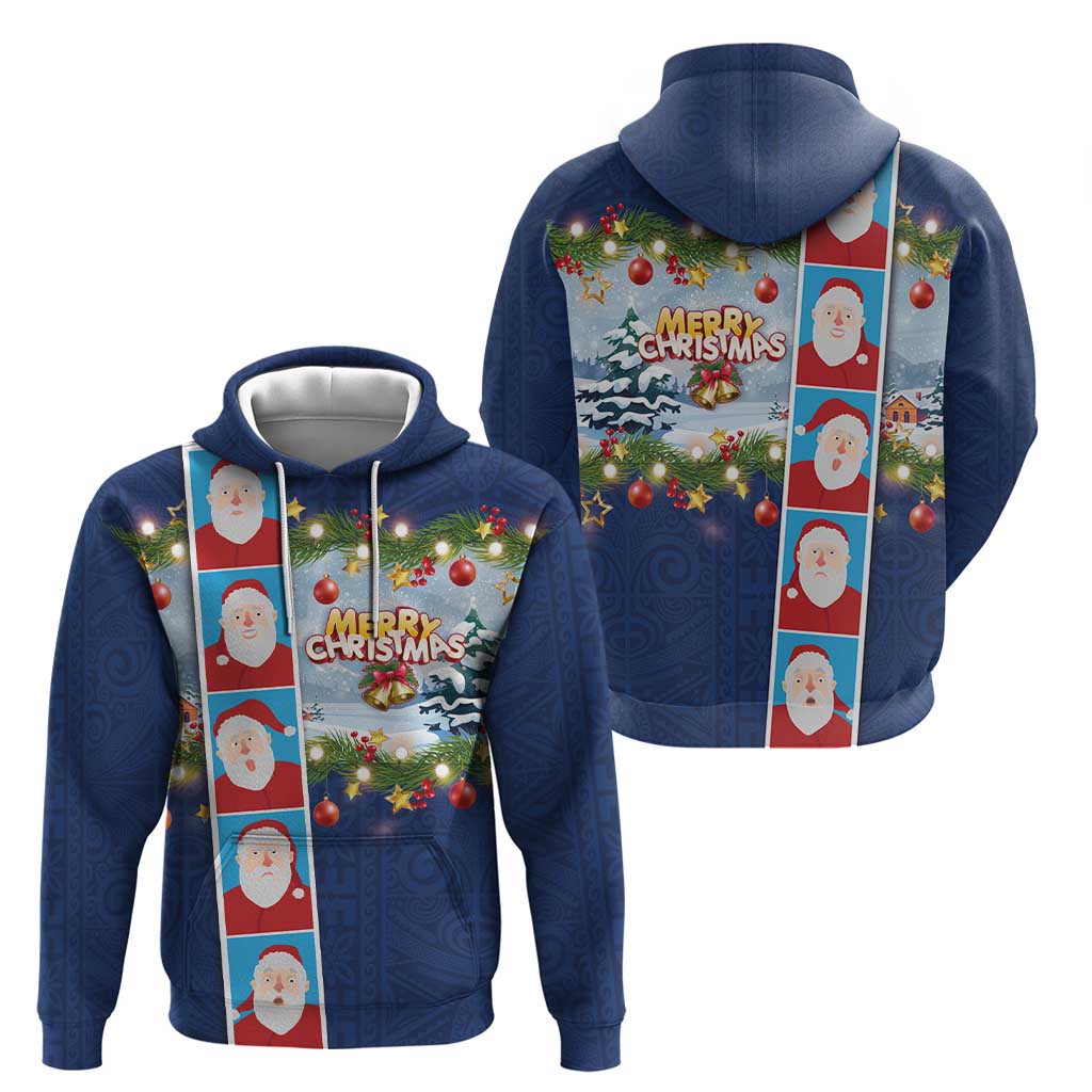Merry Christmas Zip Hoodie Funny Santa Claus Cards Photo and Polynesian Pattern Blue Color LT03 - Polynesian Pride