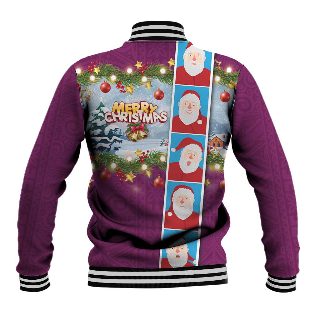 Merry Christmas Baseball Jacket Funny Santa Claus Cards Photo and Polynesian Pattern Pink Color