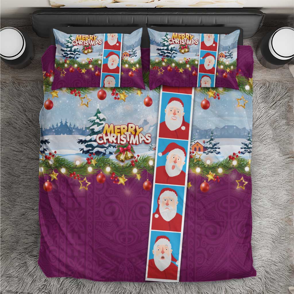 Merry Christmas Bedding Set Funny Santa Claus Cards Photo and Polynesian Pattern Pink Color LT03 Pink - Polynesian Pride