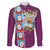 Merry Christmas Family Matching Long Sleeve Bodycon Dress and Hawaiian Shirt Funny Santa Claus Cards Photo and Polynesian Pattern Pink Color
