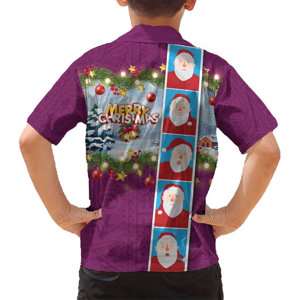 Merry Christmas Family Matching Short Sleeve Bodycon Dress and Hawaiian Shirt Funny Santa Claus Cards Photo and Polynesian Pattern Pink Color LT03 - Polynesian Pride