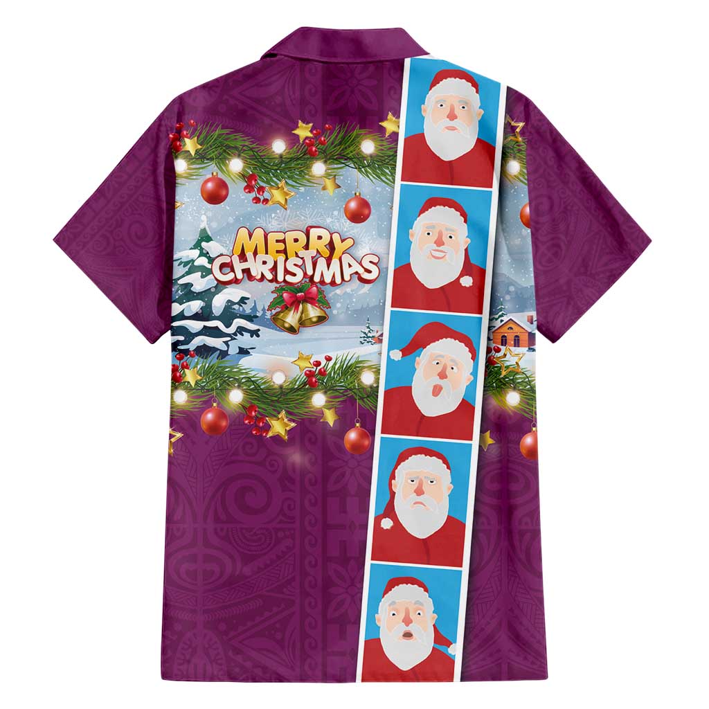 Merry Christmas Family Matching Short Sleeve Bodycon Dress and Hawaiian Shirt Funny Santa Claus Cards Photo and Polynesian Pattern Pink Color LT03 - Polynesian Pride