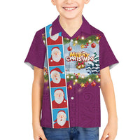 Merry Christmas Family Matching Short Sleeve Bodycon Dress and Hawaiian Shirt Funny Santa Claus Cards Photo and Polynesian Pattern Pink Color LT03 Son's Shirt Pink - Polynesian Pride