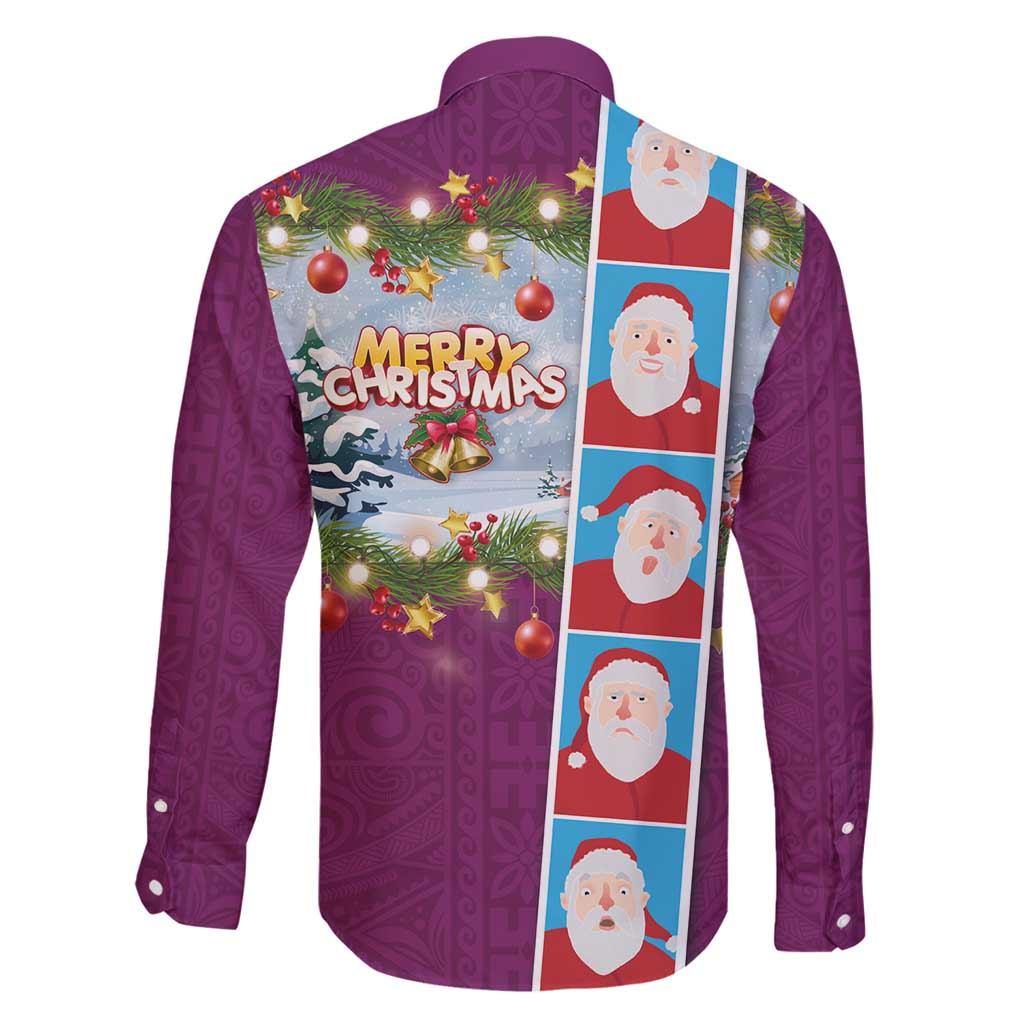 Merry Christmas Family Matching Tank Maxi Dress and Hawaiian Shirt Funny Santa Claus Cards Photo and Polynesian Pattern Pink Color