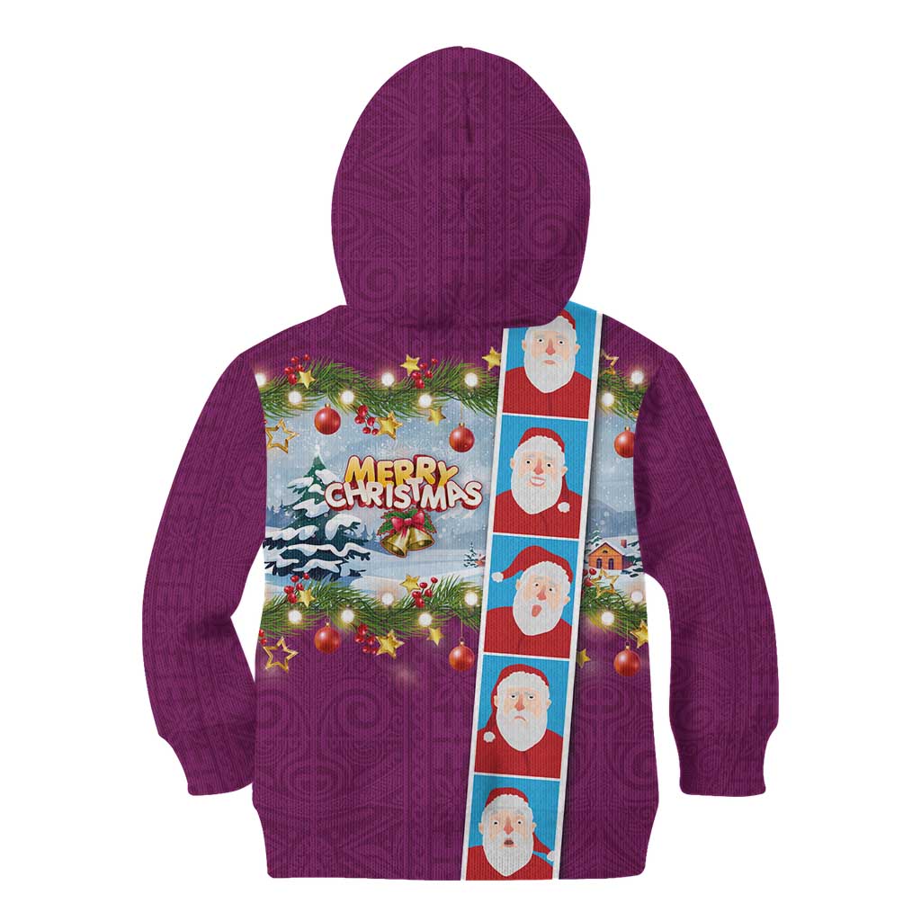 Merry Christmas Kid Hoodie Funny Santa Claus Cards Photo and Polynesian Pattern Pink Color