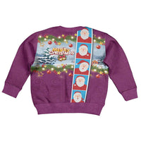 Merry Christmas Kid Ugly Christmas Sweater Funny Santa Claus Cards Photo and Polynesian Pattern Pink Color
